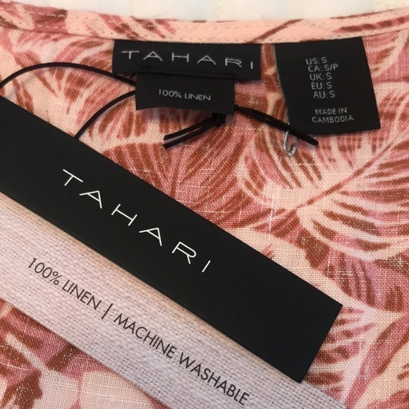 NEW Tahari 100% Linen Pink Floral Button Down Top Size Small - Picture 11 of 15